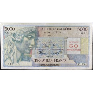 50 nouveaux francs surchargé sur 5000 francs 16-2-1956.