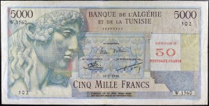 50 nových frankov s pretlačou na 5000 frankov 16-2-1956.