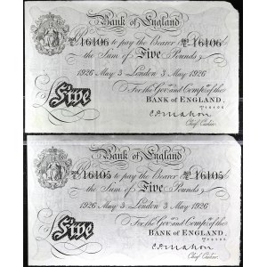 Lot (2) - 5 pounds avec numéros consécutifs 3 mai 1926.