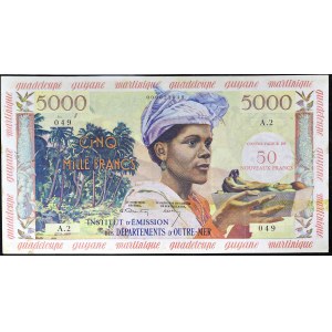 50 nouveaux francs surchargé sur 5000 francs type “jeune antillaise” ND (1960).
