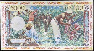 50 nouveaux francs surchargé sur 5000 francs type “jeune antillaise” ND (1960).