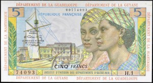 5 franků s portrétem dvou žen z ND (1964).