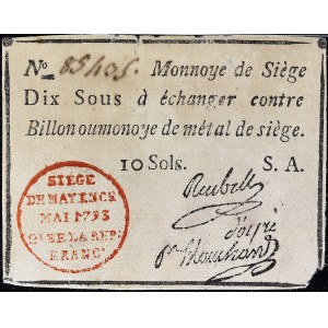 10 sous - 10 sols tipo Assedio di Magonza 1793.