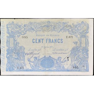 100 franků typu Indice Noirs 20. ledna 1874.
