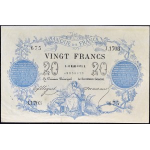 20 Franken Typ 1871 Bleu 13. März 1873.