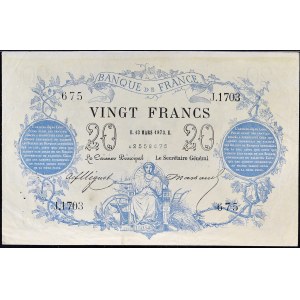 20 franků typ 1871 Bleu 13. března 1873.