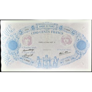 500 francs type 1888 Bleu et Rose modified August 5, 1937.