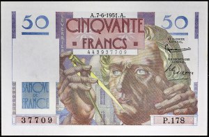 50 francs 1947 type “Le Verrier” 7-6-1951.