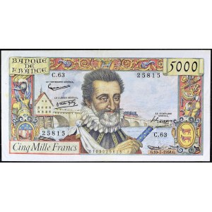 Frankreich. 5000 Francs Typ Henri IV - unbekanntes Alphabet 63 10-7-1958.