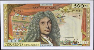 500 nouveaux francs 1959 type “Molière” 2-1-1964.