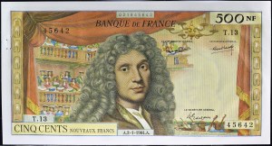 500 nouveaux francs type 1959 ”Molière” 2-1-1964.