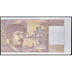 20 francs type 1997 modifié “Debussy” fauté avec décalage d’impression au verso 1997.