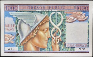 1000 frankov Trésor Public ND (1955).
