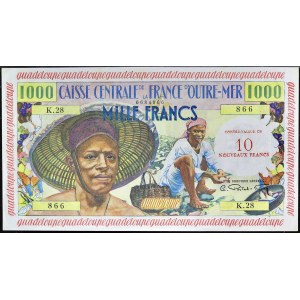 10 nuovi franchi sovrastampati su 1000 franchi tipo Pêcheur ND (1960).