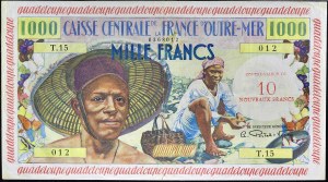 10 new francs overprinted on 1000 francs type 