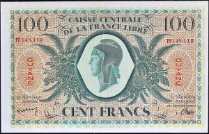 100 frankov typu Caisse centrale de la France Libre 