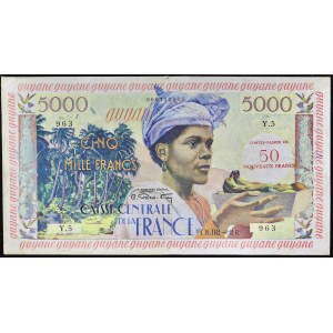 50 new francs overprinted on 5000 francs type Jeune antillaise ND (1960).