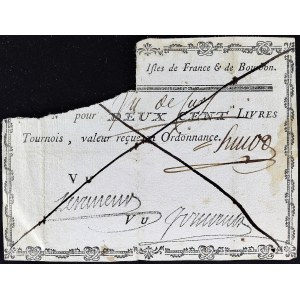 Poukaz na dvě stě livres tournois 1778.