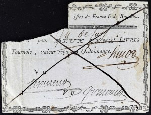 Poukaz na dvesto livres tournois 1778.