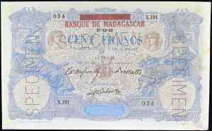 100 franków typu SPECIMEN 27-12-1892.