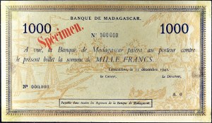 1000 francs type SPECIMEN December 15, 1941.