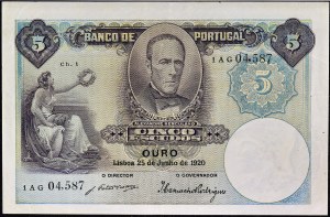5 escudos June 25, 1920.