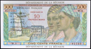 10 nouveaux francs surchargé sur 500 francs type “Pointe à Pitre” ND (1971).