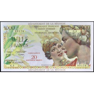 20 nuovi franchi sovrastampati su 1000 franchi tipo Union française ND (1971).