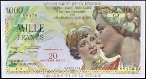 20 nouveaux francs surchargé sur 1000 francs type “Union française” ND (1971).