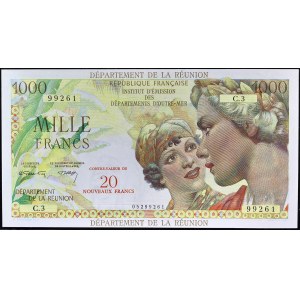 20 nouveaux francs surchargé sur 1000 francs type “Union française” ND (1971).