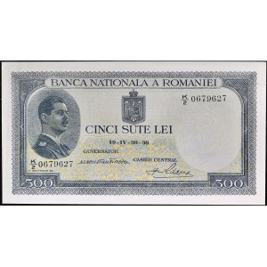 500 lei avec le portrait du roi Carol II 30 avril 1936.