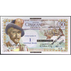 1 nouveau franc surchargé sur 50 francs type “Belain d’Esnambuc” SPECIMEN ND (1960).