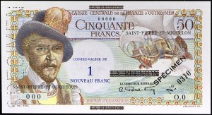 1 new franc overprinted on 50 francs type 