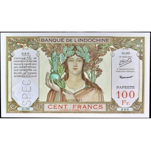 100 franků SPECIMEN typ Papeete ND (1952).