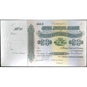20 lir typu Specimen - Banque impériale Ottomane ND (1891).