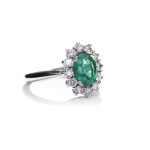 Ring with emerald and diamonds 2nd half of 20th century.