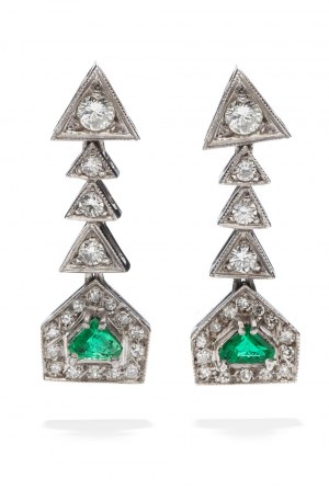 Earrings with emeralds and diamonds 2nd half of 20th century.