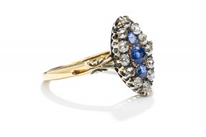 Ring with sapphires and diamonds late 20th century.