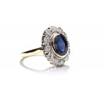 Ring with sapphire and diamonds 2nd half of 20th century.