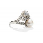 Prsten s perlami a diamanty 40.-50. léta 20. století.