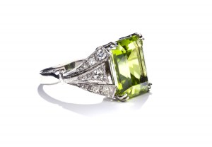 Ring with olivine and diamonds circa mid-20th century.