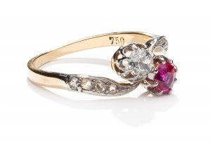 Ring with ruby and diamonds late 20th century.