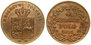 Polonia, 3 grosze polacche, 1831, Varsavia