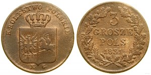 Polsko, 3 Polish grosze, 1831, Varšava