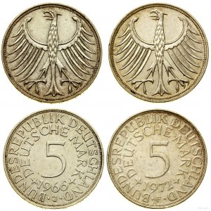 Niemcy, zestaw: 2 x 5 marek, 1966 J i 1972 F, Hamburg i Stuttgart
