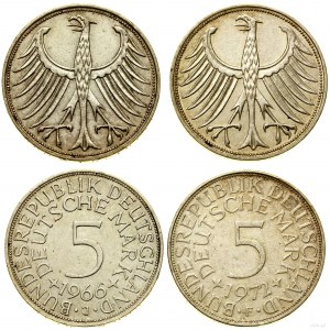 Germany, set: 2 x 5 marks, 1966 J and 1972 F, Hamburg and Stuttgart