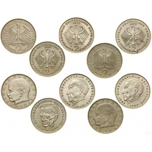 Německo, sada: 5 x 2 marky, 1957-1984