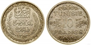 Tunisko, 10 frankov - SAMPLE, AH 1353 (1935), Paríž