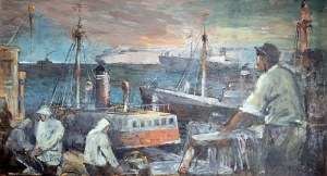 Marian Mokwa (1889 Malary - 1987 Sopot)	Rybacy na Morzu Północnym, ok. 1960 r.