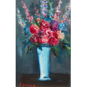 Jakub Zucker (1900 Radom - 1981 Nowy Jork)	Kwiaty w błękitnym wazonie